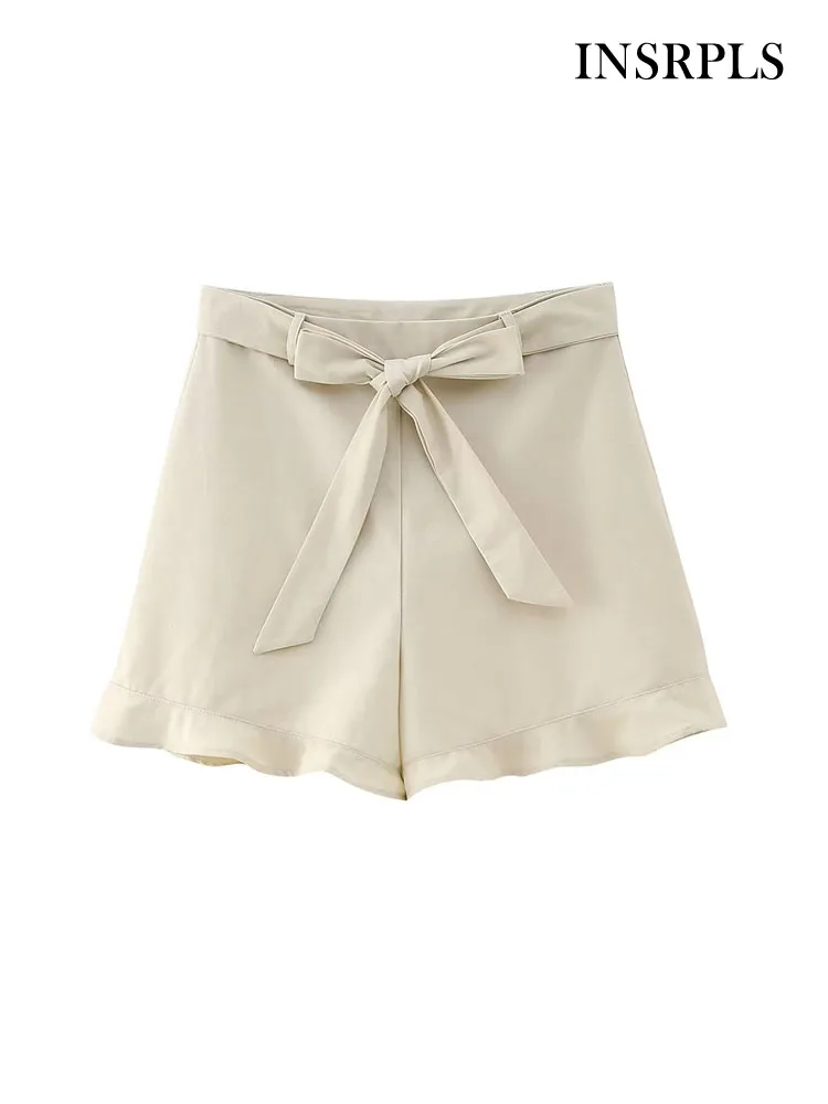 

INSRPLS Женская мода с ремнем Женская винтажная Высокая талия боковая молния женские короткие брюки Mujer