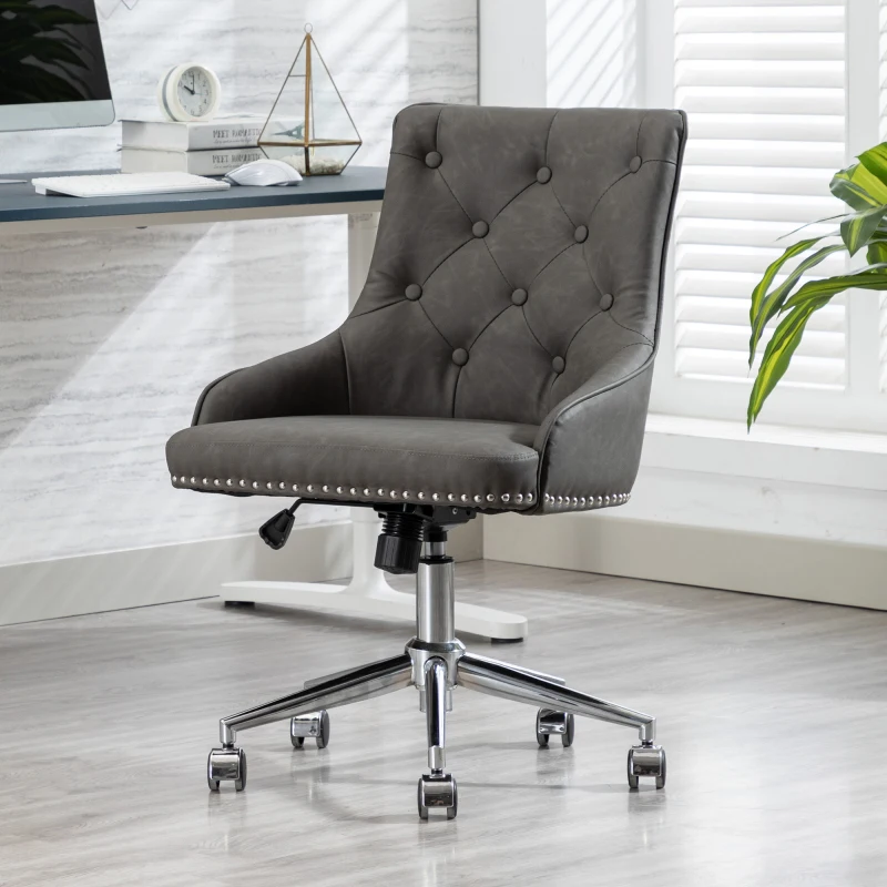

Desk Chair PU Leather Computer Chair Swivel Height Adjustable Accent Chair with Wheels and Metal Base with Arms