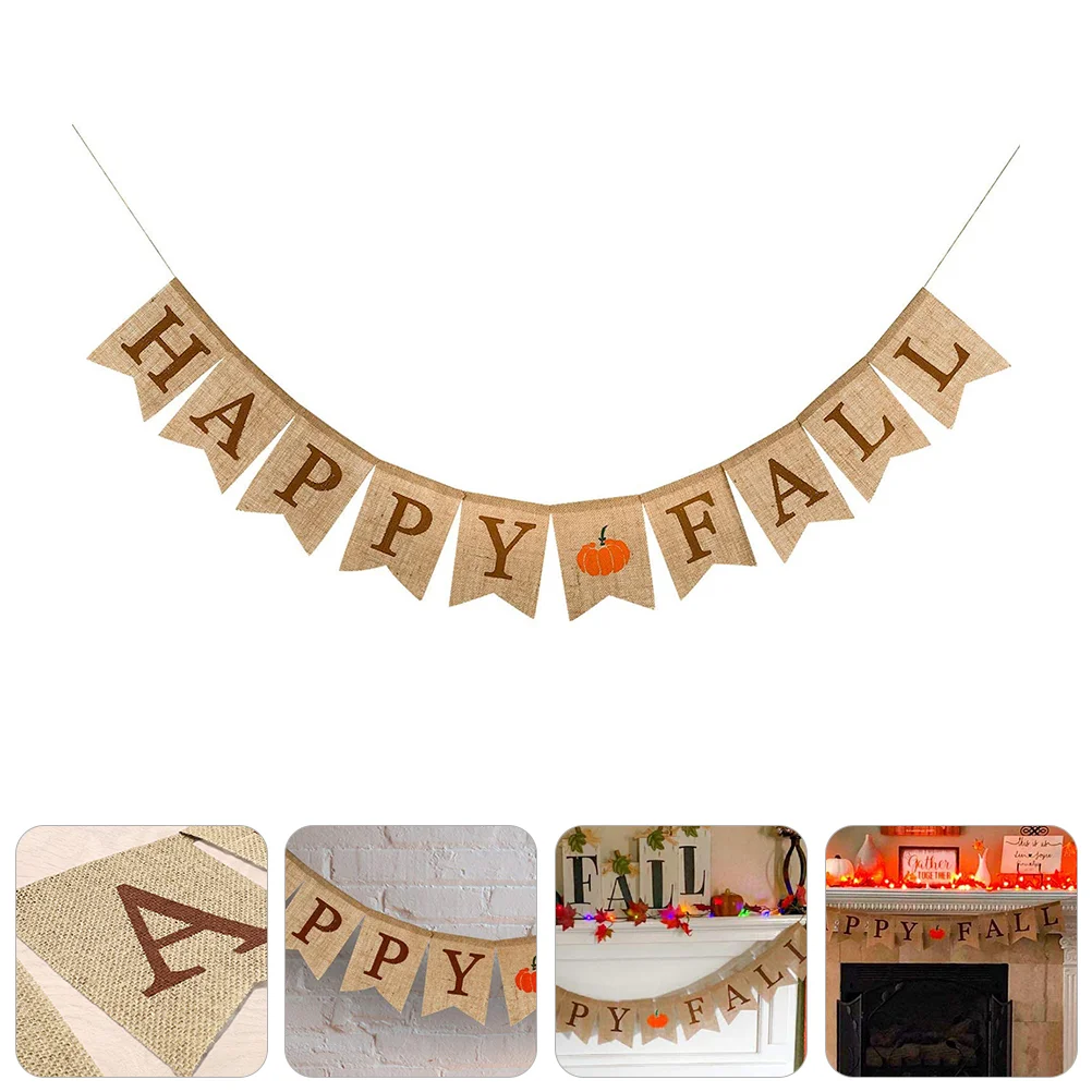 

Thanksgiving Hanging Flag Burlap Fall Banner Flags Harvest Home Decor Autumn Party Fall Pumpkin Banner