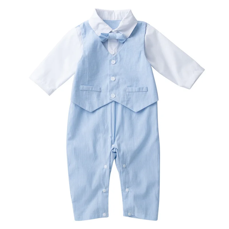

Spring and Autumn Infant Gentleman Romper Baby Jumpsuit Light Blue Kids Clothing Child One-piece Outing Baby Boys Clothes