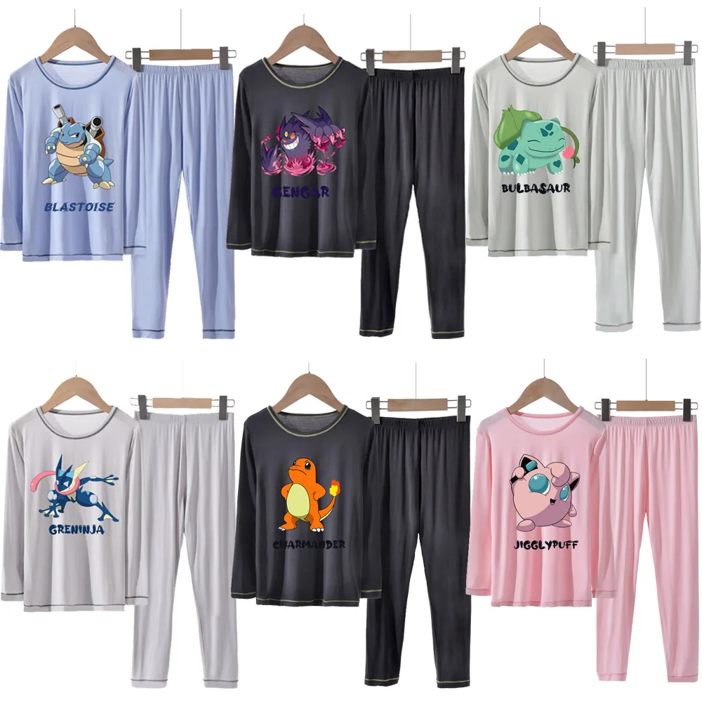 

Pokémon Bulbasaur Blastoise Squirtle Gengar Greninja Kids Long Sleeve Pajama Set Anime Thermal Clothing Pants Home Clothing