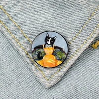 cat in a yellow dress pin custom funny brooches shirt lapel bag cute badge cartoon cute jewelry gift for lover girl friends