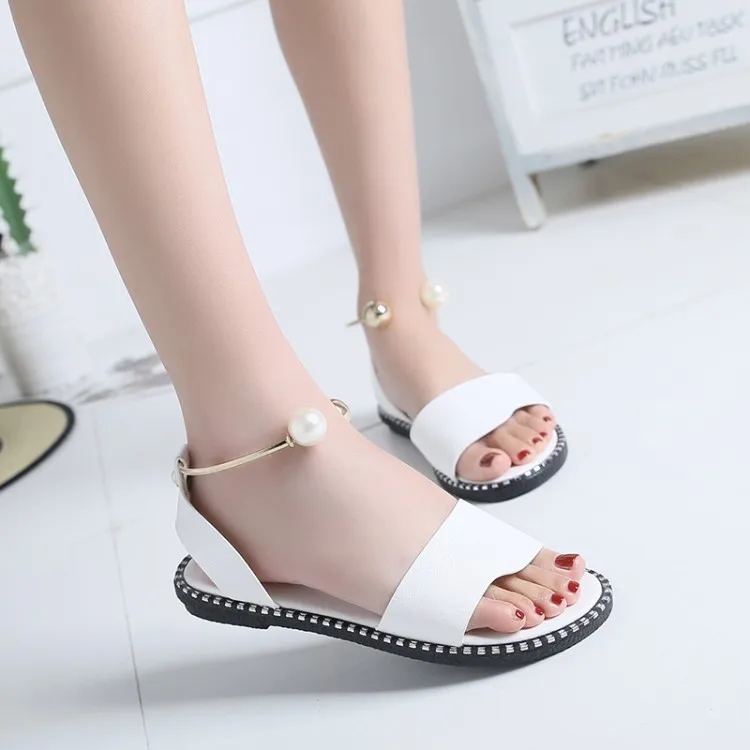 

2022 New Summer Women Beaded Pearly Sandals Slippers Shoes Ladies Flats Sandals Flip Flop Casual Flat Slingback Sandals Shoes