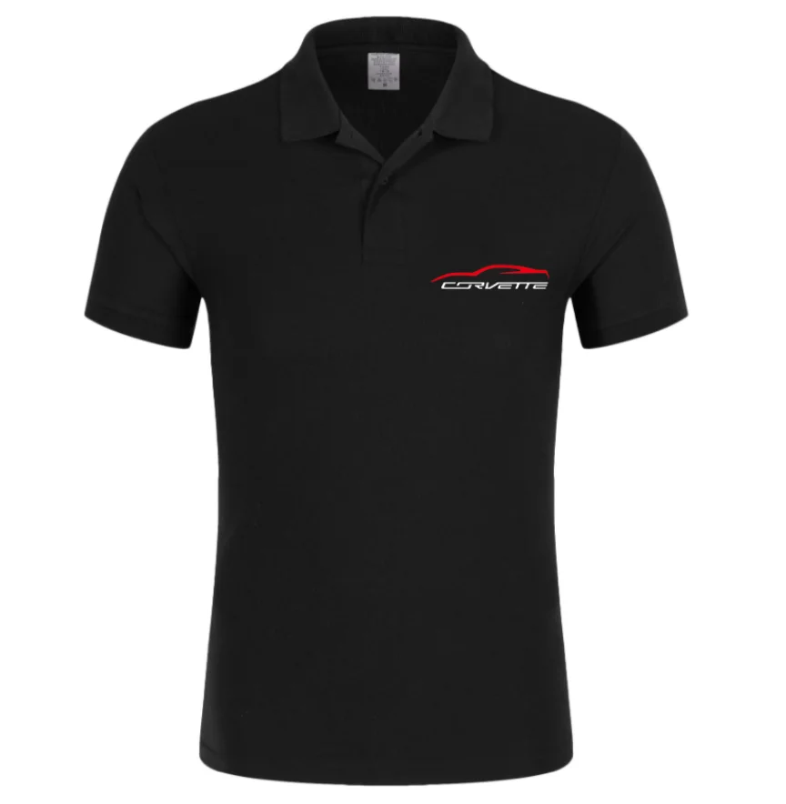 

NEW High Quality Men Solid color short sleeve CORVETTE car Logo Printing Summer Men's tops Pure cotton Casual
