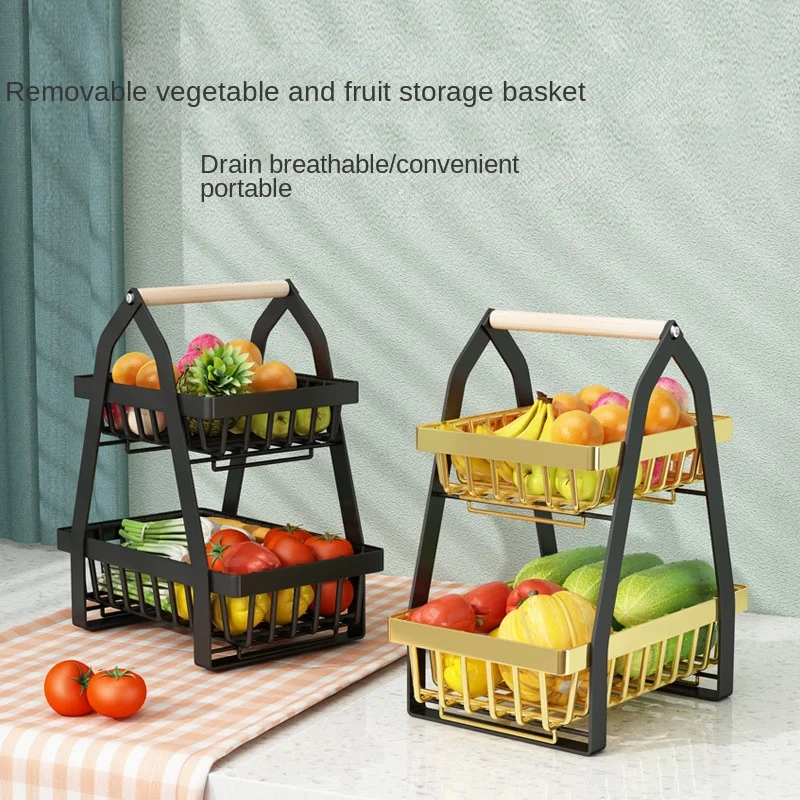 

Fruit Basket Vegetable Rack Two-tier Put Vegetable Basket And Vegetable Kitchen Storage Fruit Shelf Portable Countertop Basket