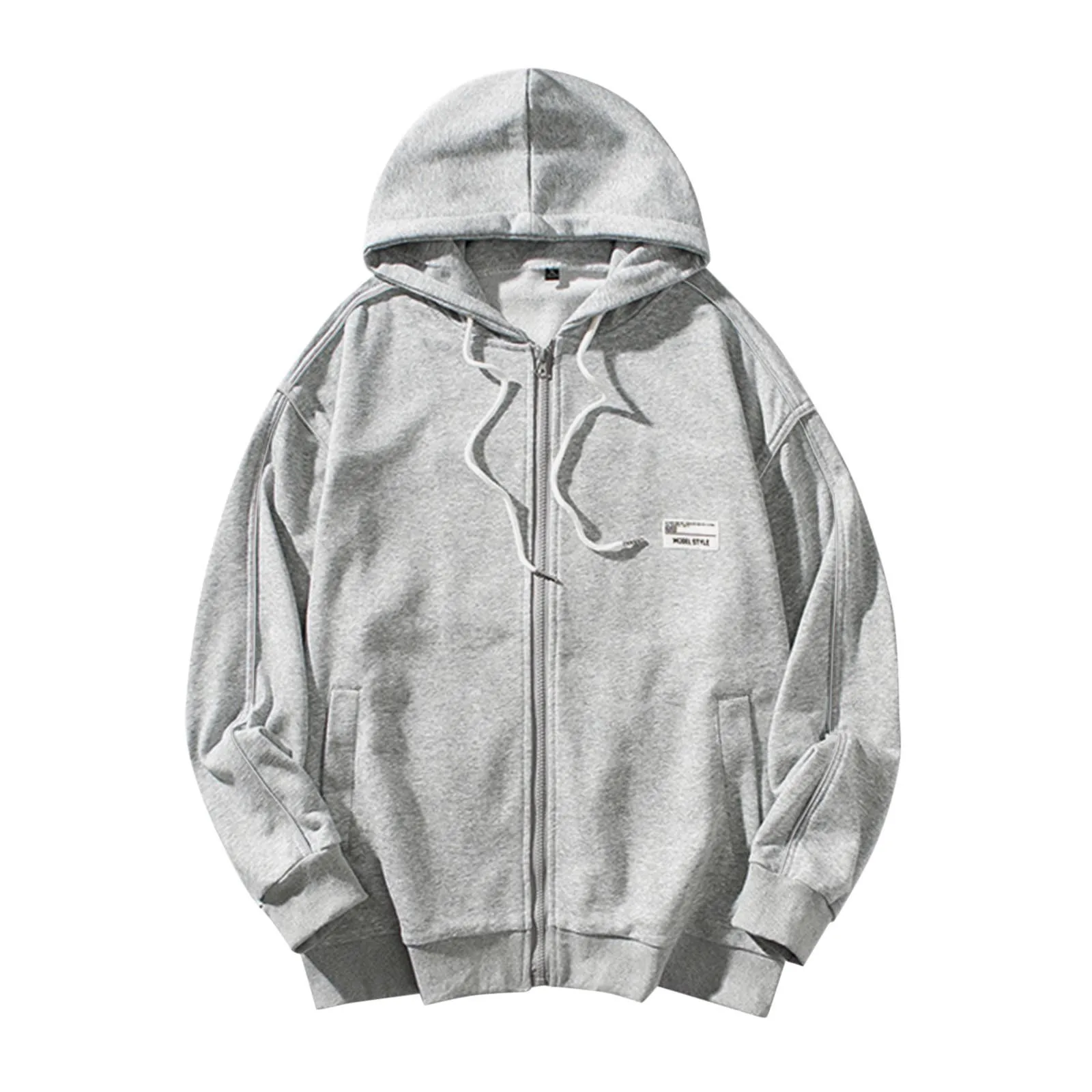 

Men Casual Solid Reflective Stripe Zipper Hoodies Long Sleeve Pocket Hooded Coat Spring Autumn Men's Zip Up Hoodie Sweatshirts
