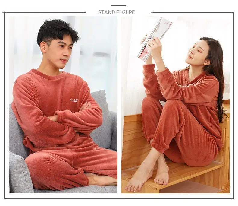 Autumn and Winter Fairy Warm Set Home Wear Casual Couple Home Lazy Pants Coral Fleece Loose Pajamas