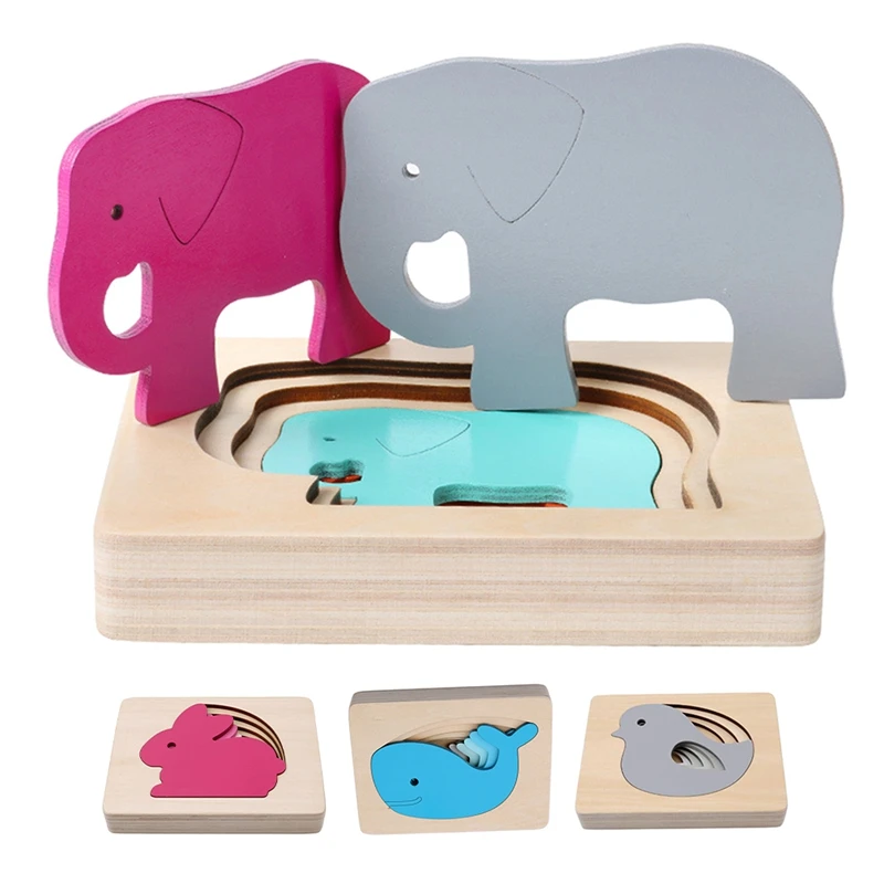 

Детские деревянные игрушки для детей, картонная 3D-Головоломка с животными, многослойные головоломки, детские игрушки, товары для раннего ра...