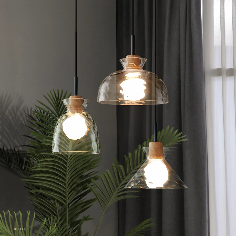 

Nordic Table Chandeliers Glass Lamps Retro Creative Bar Restaurant Decorative Lighting AC 220V E27 Indoor Wooden Chandelier