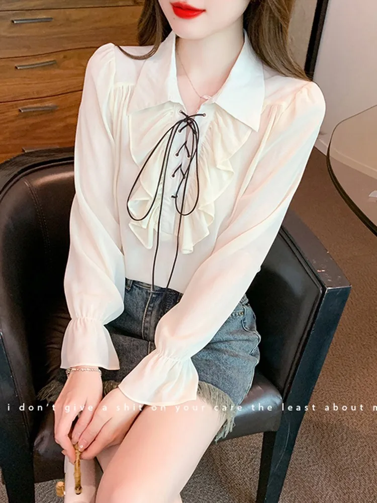 Женские шифоновые блузки рубашка Новое поступление осень 2023 корейский стиль