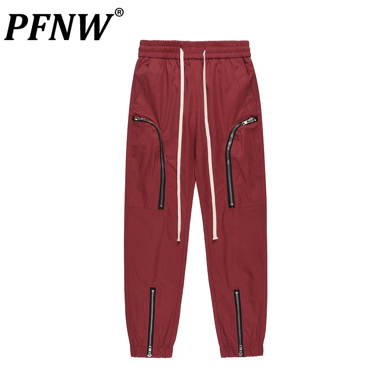 

PFNW Spring Autumn New Men's High Street Drawstring Overalls Fashion Handsome Techwear Safari Style Slim Camping Pants 12A8037