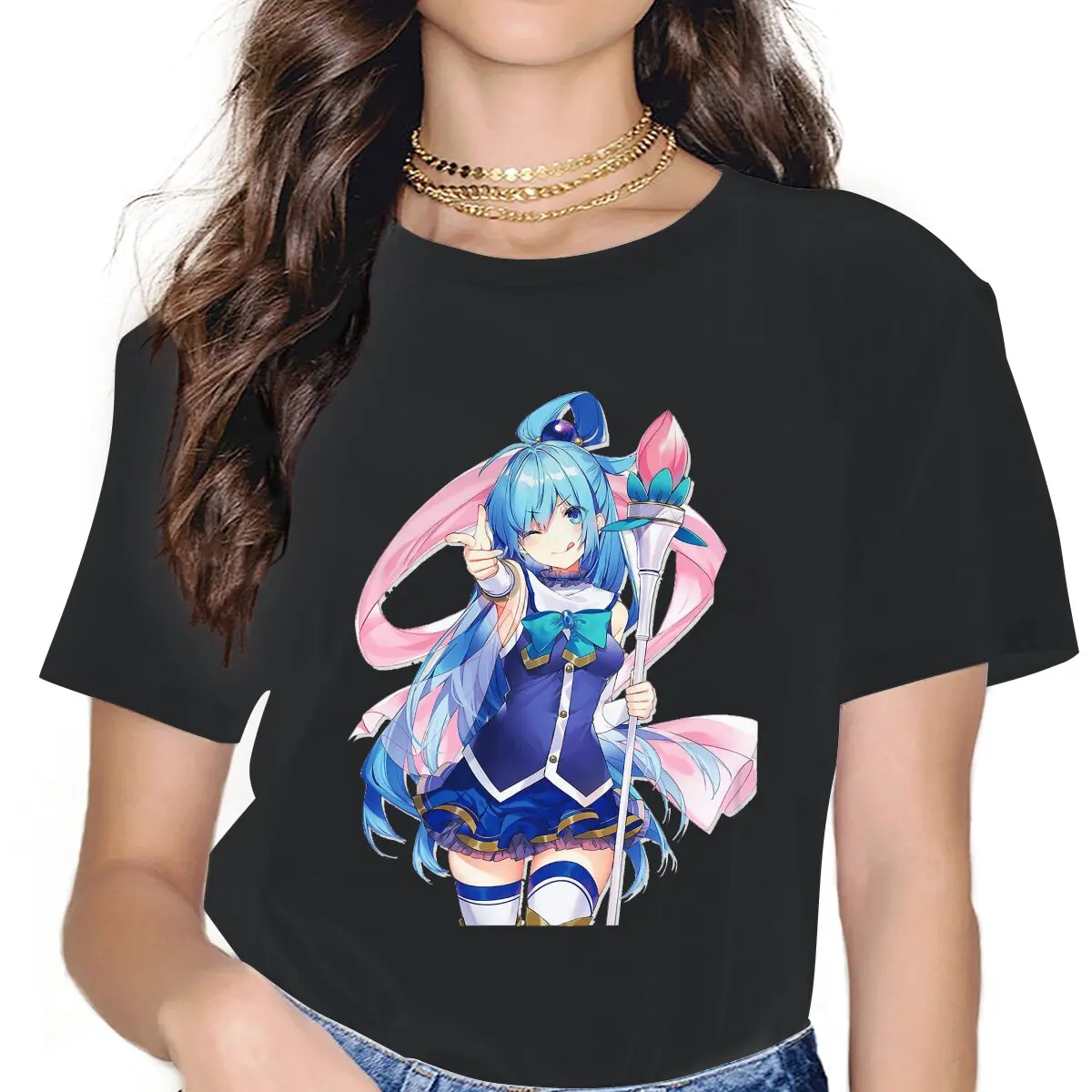 

Konosuba Aqua Women Tshirts God’s Blessing on this Wonderful World Grunge Vintage Female Clothing Large Graphic Clothes