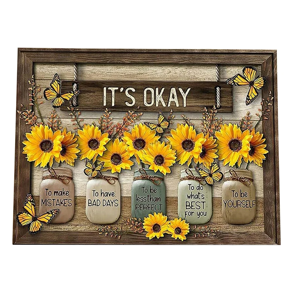 

Butterfly Sunflowers Wall Art Pendant ''It's Okay'' Posters Wood Beautiful Vintage 30x20cm Decorative Paintings