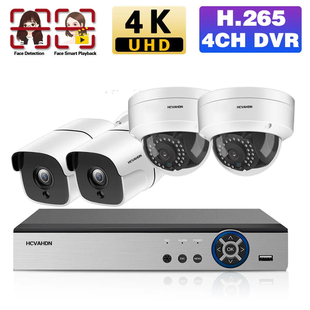

CCTV AHD Security Camera System 4CH 4K DVR Kit Outdoor Indoor Home Monitoring Camera System 8MP XMEYE Video Surveillance Kit P2P