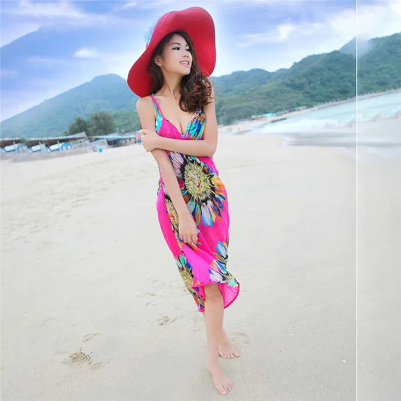 

Beach Cover Up Floral Backless Bikini Cover Up Thin Sexy Swimwear Women Robe De Plage Beach Bathing Suit Cover Ups