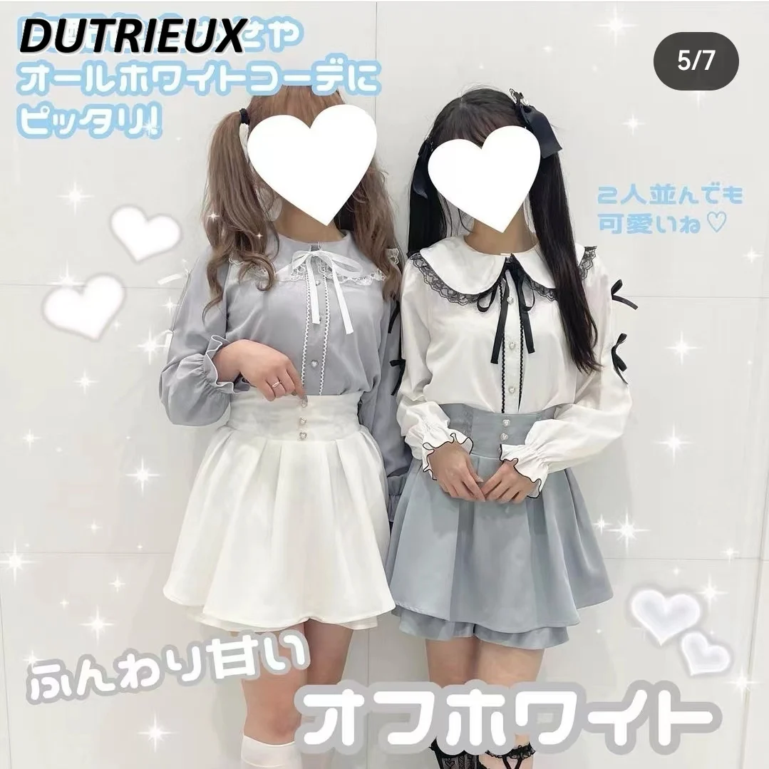 

Japanese Early Autumn New Arrival Mine Cute Sweet Bow Long Sleeve Shirt Doll Collar Solid Color Kawaii Girls' Tops Camisas Mujer