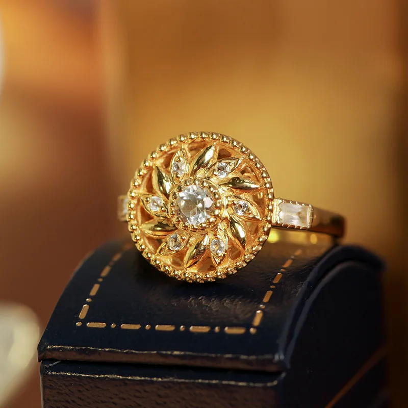 

S925 Sterling Silver Gold Plated Diamond Ring Fashion Light Luxury Ins Simple Versatile Elegant Personality Female