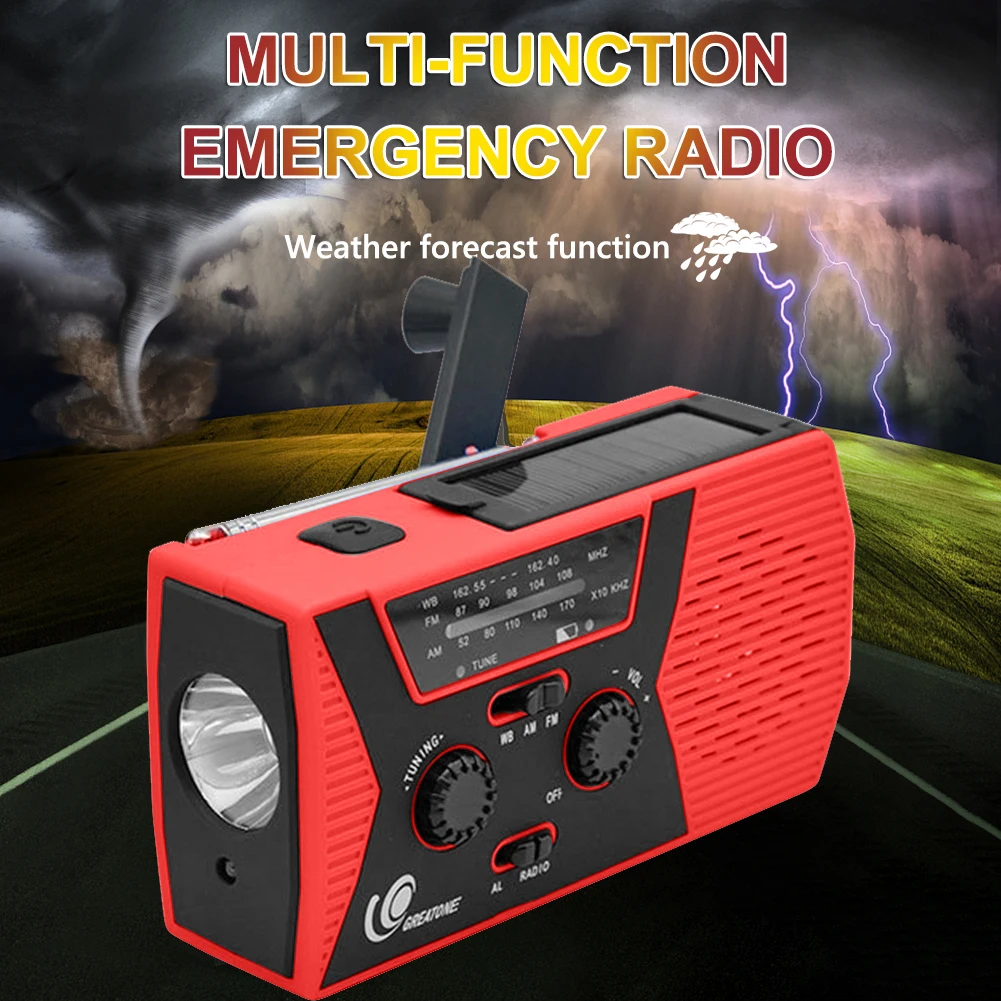 

Multifunctional Radio Solar Weather Radios Hand Crank Dynamo Powered NOAA/AM/FM Emergency LED Flashlight 2000mAh Power Bank