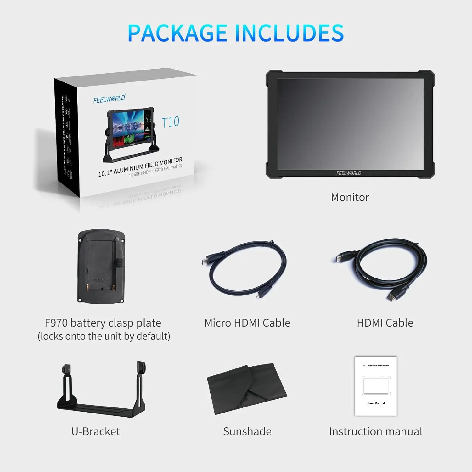 Фото Монитор FEELWORLD T10 для DSLR-камер, FHD, 500 нит, 4K, вход/выход HDMI, HDR, 3D LUT, Waveform, для видеографов и создателей контента №2