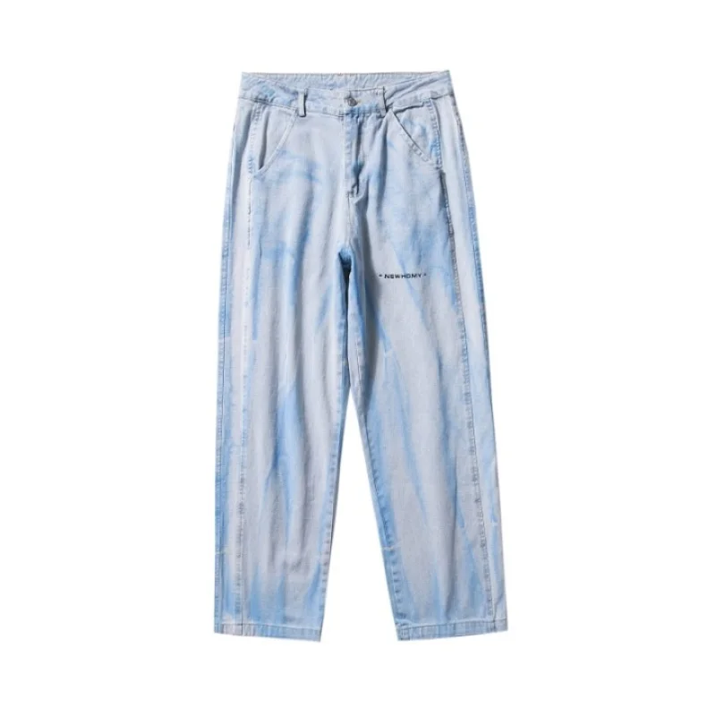 DEEPTOWN Y2K Straight Jeans Men Loose Fashion Denim Pants Casual Blue Harajuku Trousers Male Wide Leg Streetwear Hip Hop Spring