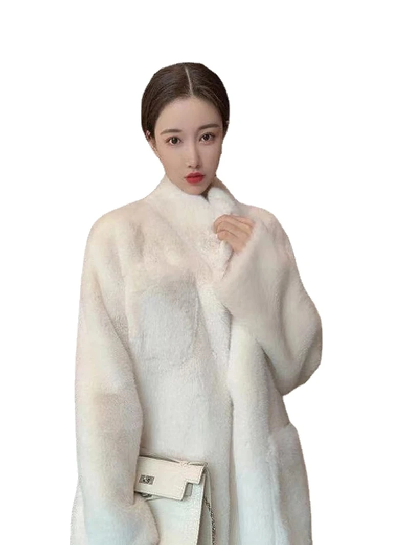 Long Faux Fur Coat Mink Double Faced Fur Autumn Winter Jacket Women 2022 Solid Pockets Loose Thick Warm Parkas Famale Clothing
