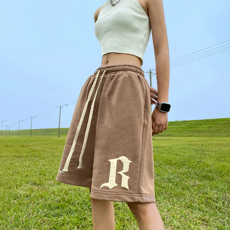 

Summer Shorts Streetwear Women Ladies Elastic Waists Casual Short Pants High Waist Wide-leg Oversize Unisex Men Short Sweatpants