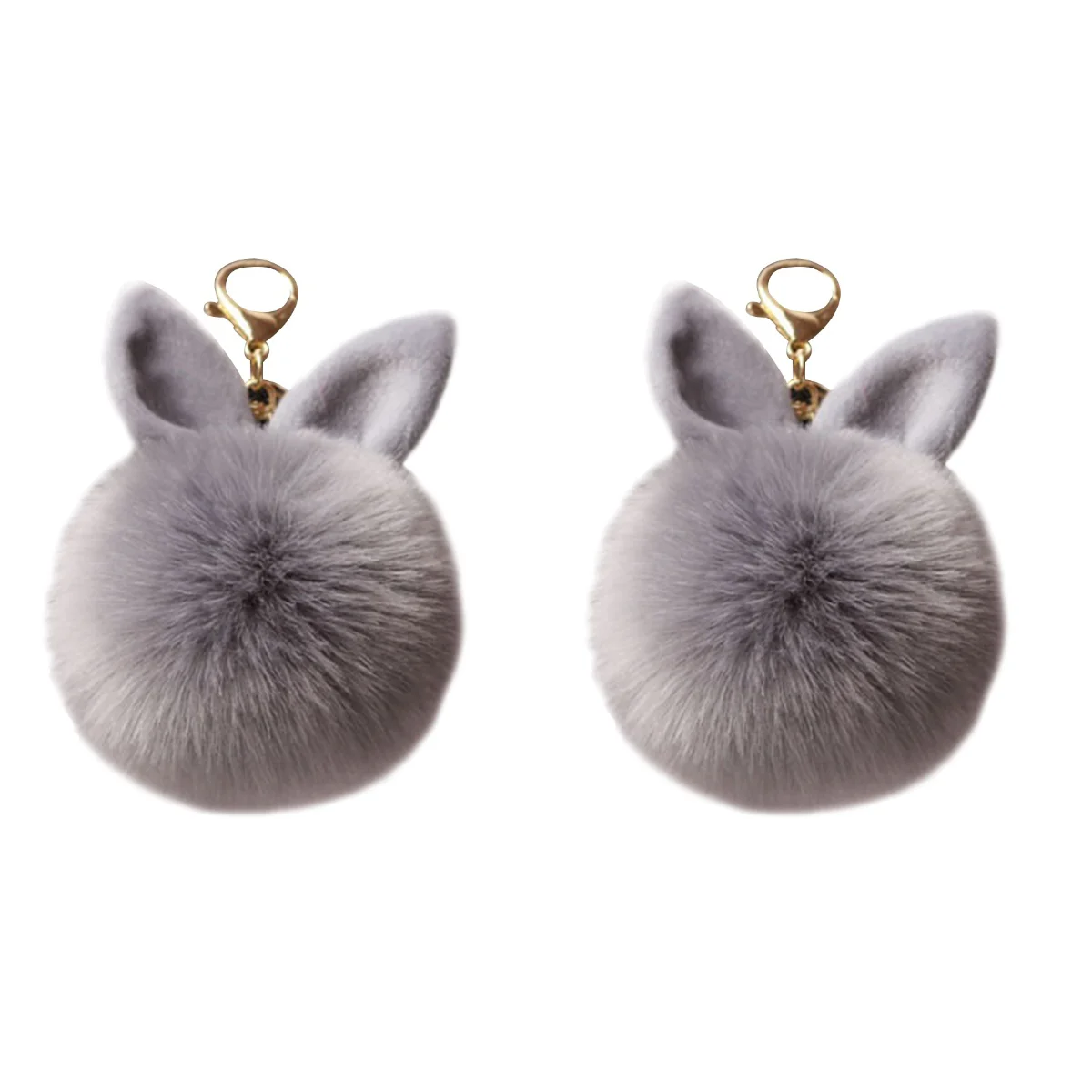 

2pcs Pom Pom Fur Keychain Rabbit Ear Keyring Bag Charm Decoration (Gray)