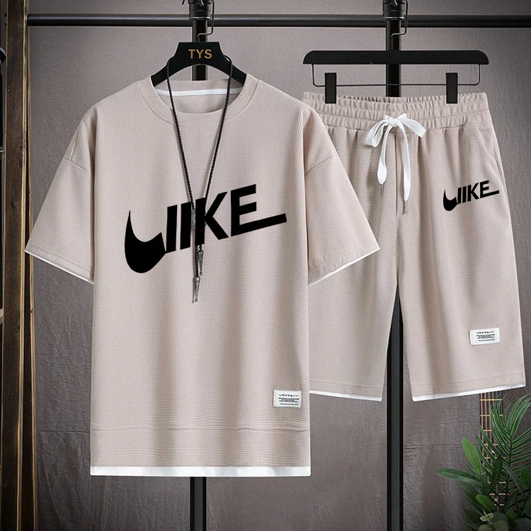 Men's linen two-piece Sportswear, casual T-shirt and shorts, short sleeved Sportswear, men's Olympic Games, summer fashion