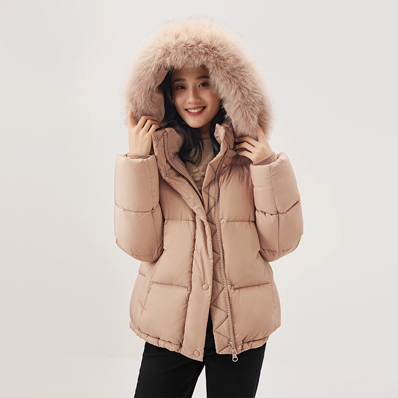 Design Abrigos Mujer 90% White Goose Down High Street Coats Winter Wide-waisted Jacket Women Hat and Fox Fur Collar Detachable