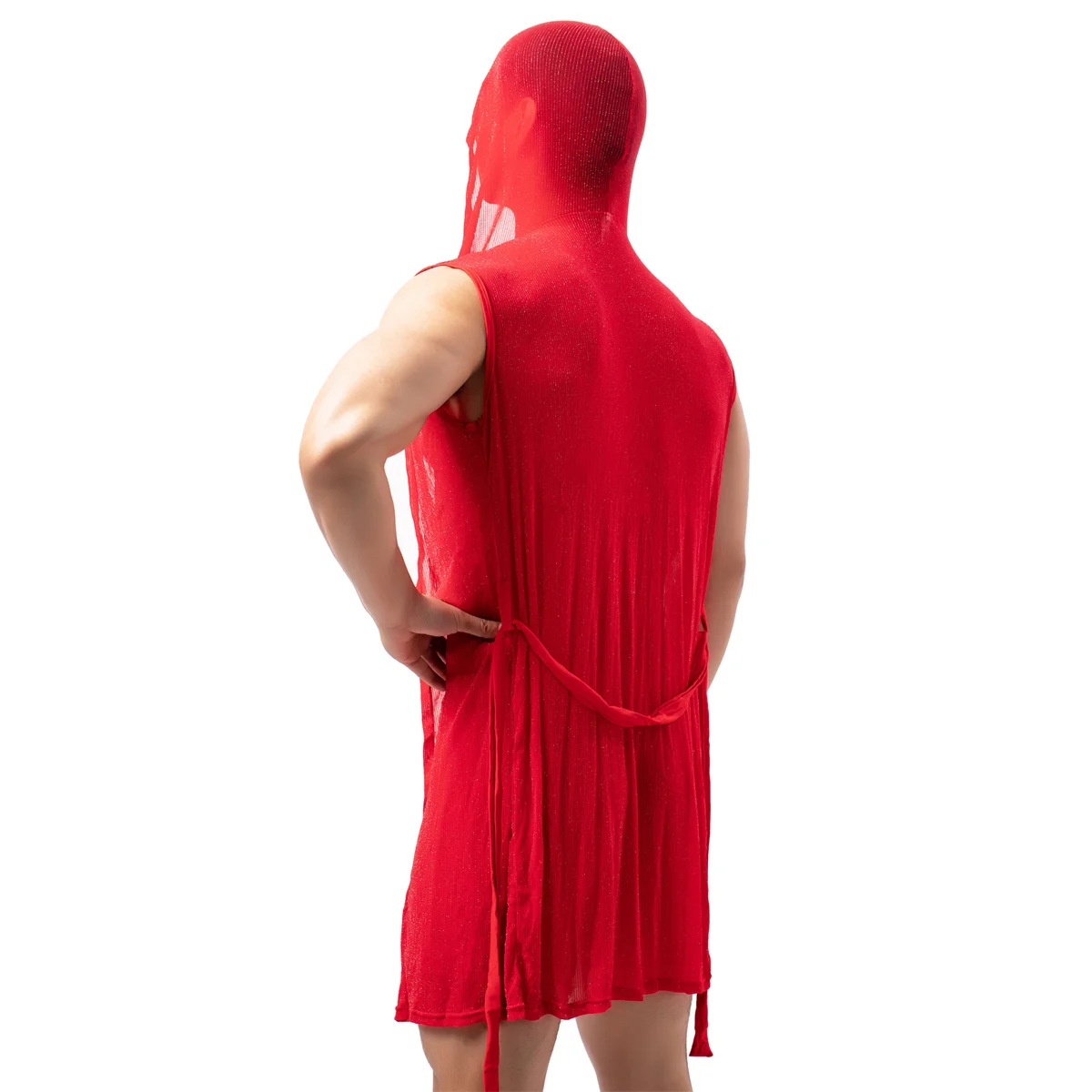 Men's Hooded Bath Robes Sleeveless Sexy Bathrobe Smooth Comfortable Bathrobes Pajamas Sleepwear Casual Kimono Bathrobe Nightgown