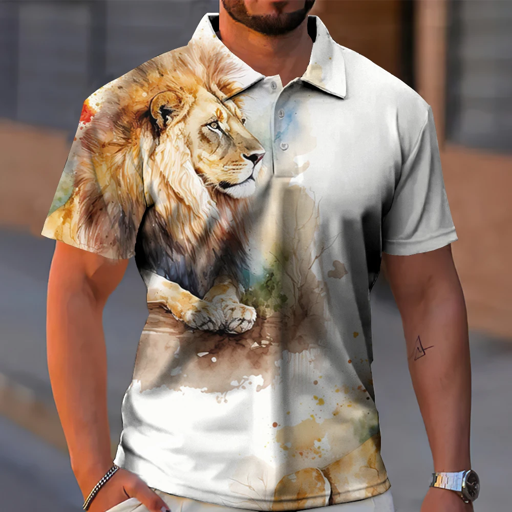 

2023 Tiger Men's Polo Shirt with Fierce Animals 3D Printing Short Sleeve Top Breathable Street Clothing Large Men's Summer Fashi