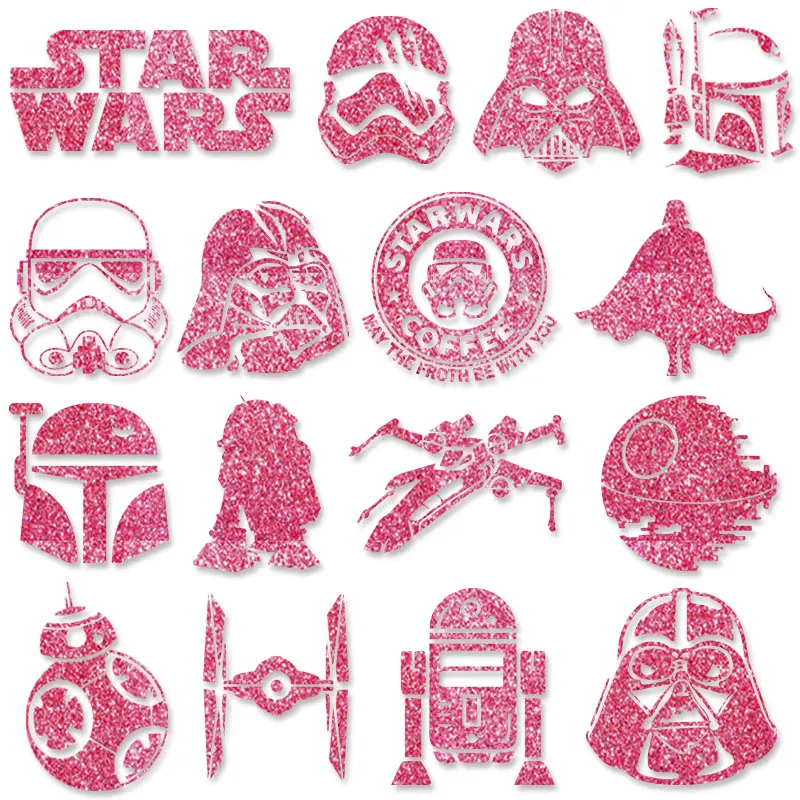 Термоклейкие виниловые накладки на одежду розовые блестки диснеевские Звездные