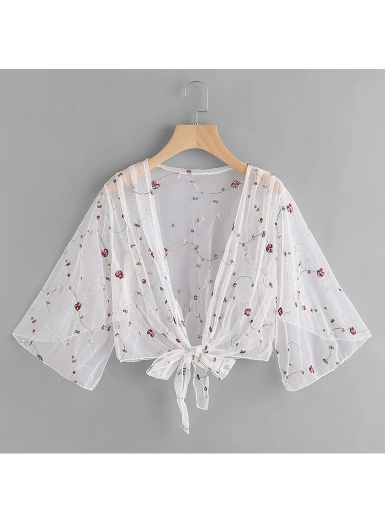 Женская Пляжная накидка с длинным рукавом купальный костюм Цветочные Топы