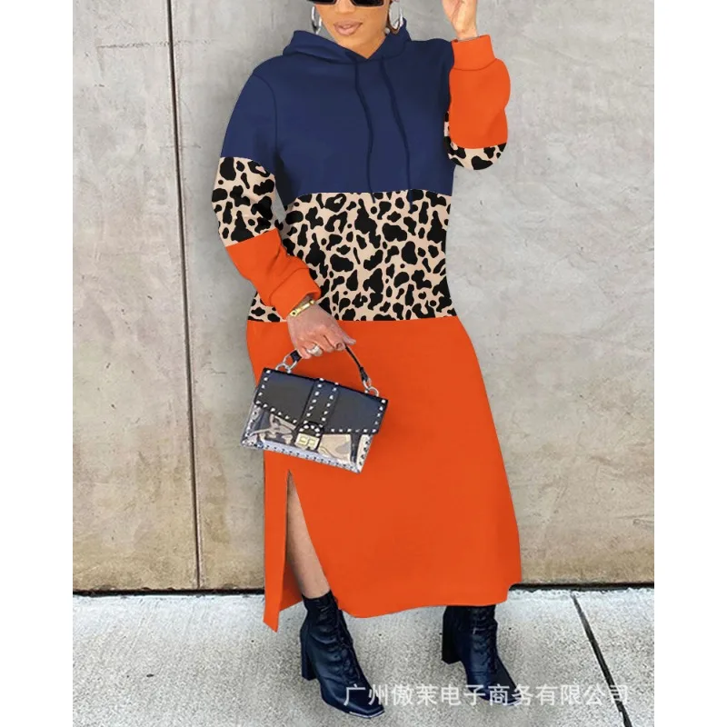 

Новинка весна-лето 2023 женская одежда комбинированное платье-свитер контрастных цветов с капюшоном удобное универсальное платье