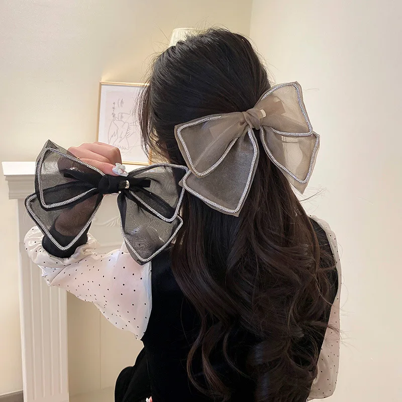 

Elegant Fabric Ribbon Tulle Bow Hairpins Hair Clips Barrettes Adult Crystal Hairgrips Korean Headpiece Girls Hair Accessories