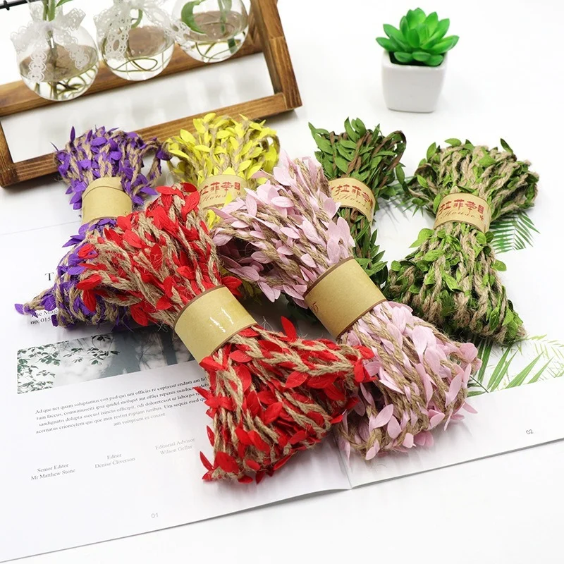 

2m/5m/10M Simulation Green Leaf Woven Hemp Rope DIY Birthday Wedding Decoration Rattan Gift Bouquet Packing Rope Craft Supplies