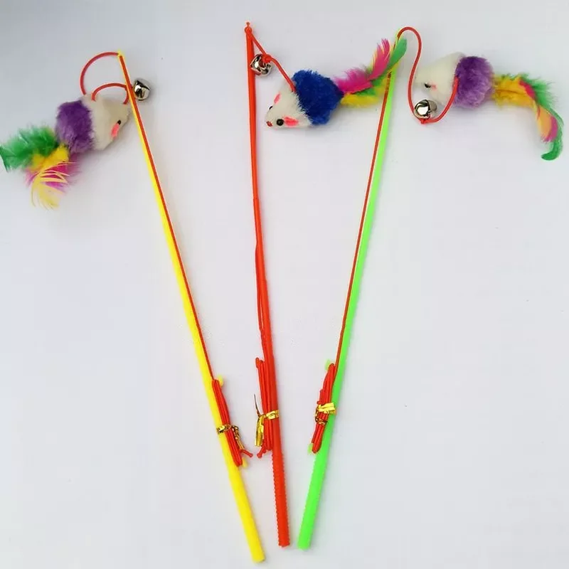 

Pet Cat Bell The Dangle Faux Mouse Feather Rod Roped Funny Fun Playing Toy Funny Fishing Rod Game Wand Feather Stick Toy for Cat