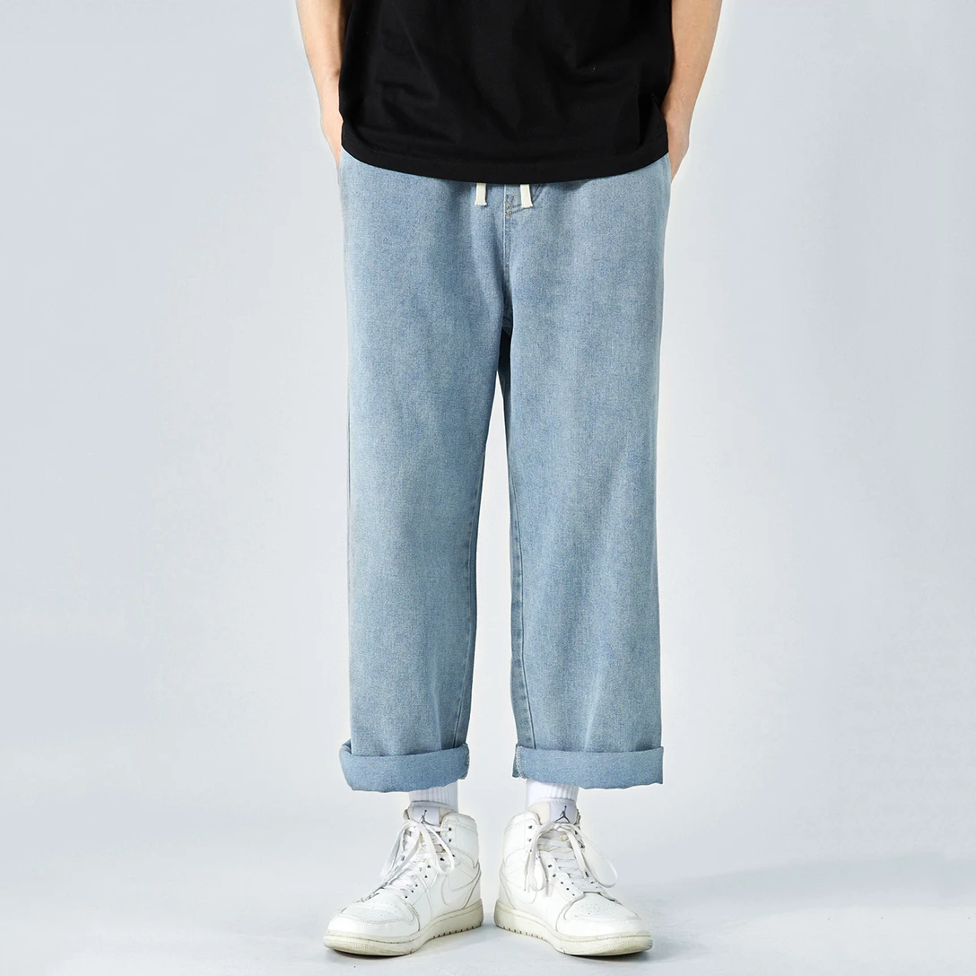 Four Seasons Men's Casual Retro Loose Straight Men's Jeans Street Popular Solid Color Straight Y2k Men Pants Ins Hot Sale JEANS