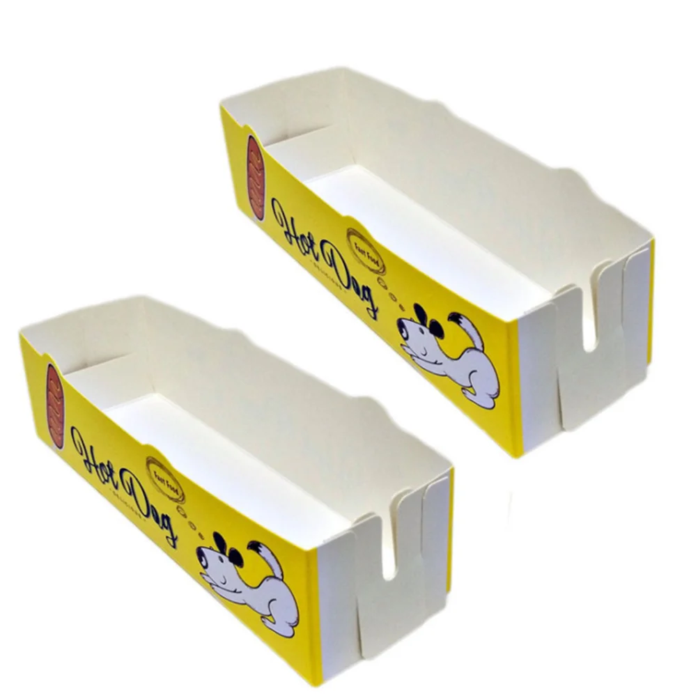 

Hot Dog Paper Trays Tray Serving Box Boats Holder Snack Disposable Containers Chicken Take Cardboard Boat Open Fries Container