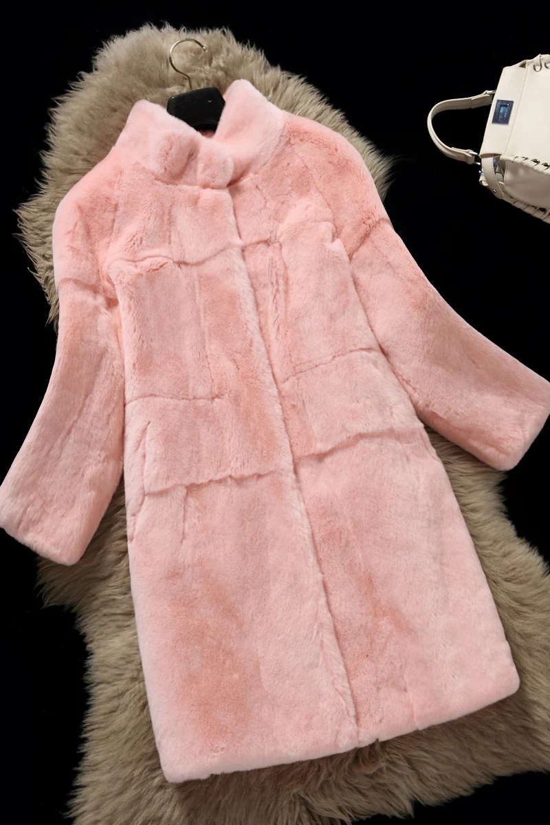 Full fur coat with turtleneck, women's natural fur coat with three-point sleeves, women's outerwear, 2022 enlarge