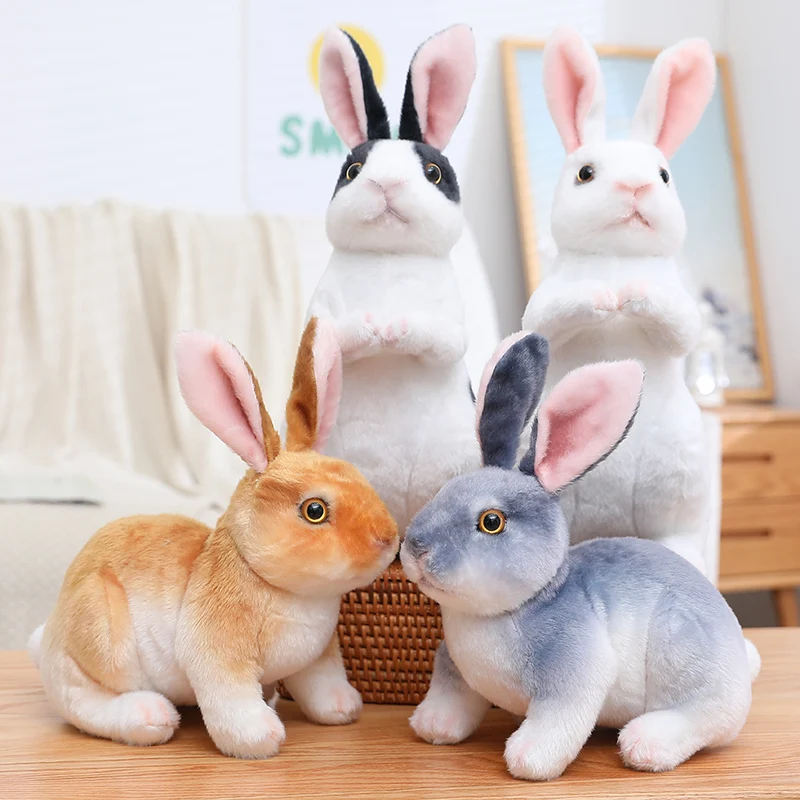 Simulation Kawaii Long Ears Realistic Rabbit Bunny Plush Toy Lifelike Animal Stuffed Doll Toys for Kids Girls Birthday Gift Home
