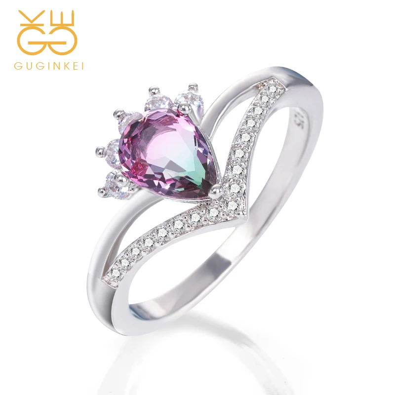 

GUGINKEI Crown Colorful Tourmaline Gemstone Rose Gold Silver 925 Jewelry Rings Women Wedding Jewelry 925 Sterling Silver Ring