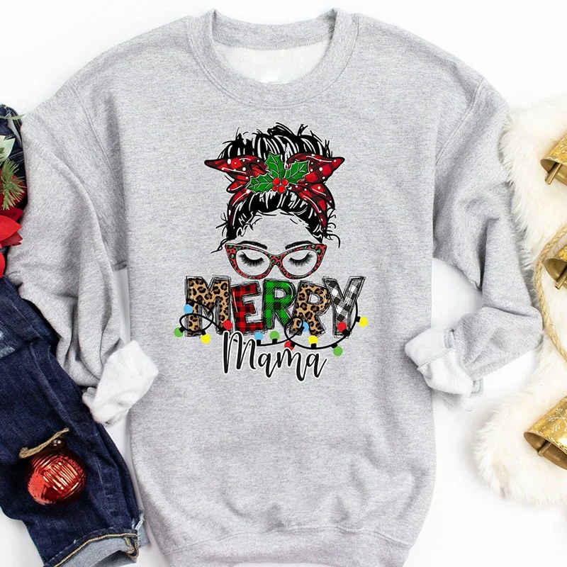 

Rheaclot Christmas Printing Women's Causal Cotton Long Sleeve SweatShirt
