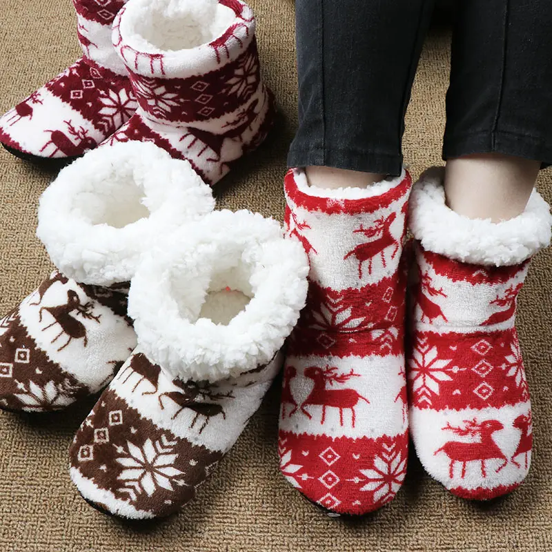 

Home Slippers Women Winter Floor Shoes Christmas Elk Indoor Socks Shoes Warm Fur Slides Ladies Plush Slippers Pantoffels MJH