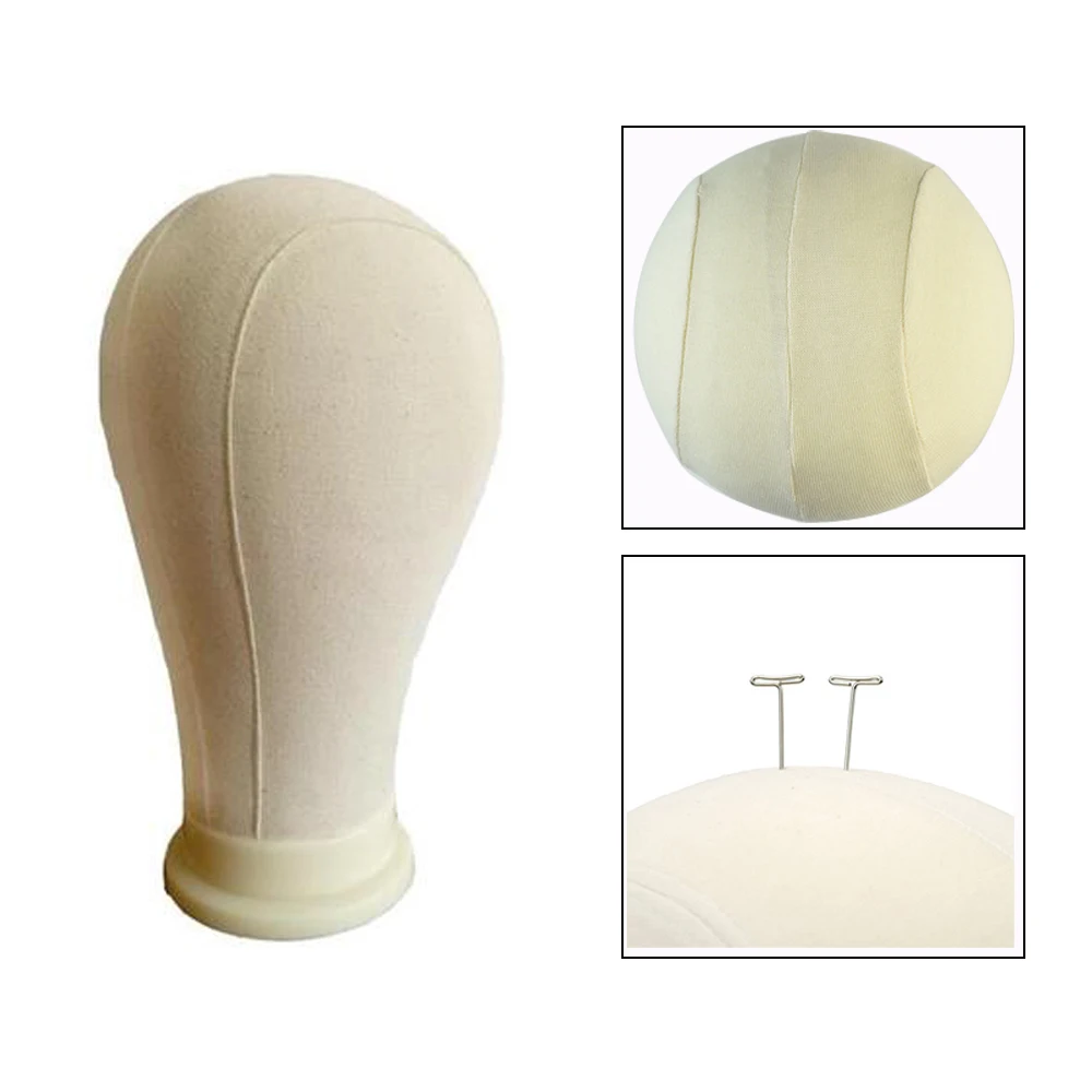 Canvas Head for Wig Making Wholesale Styling Block Mannequin Wigs Display Making Hats Holder In Wig Stand With 50pcs Tpins