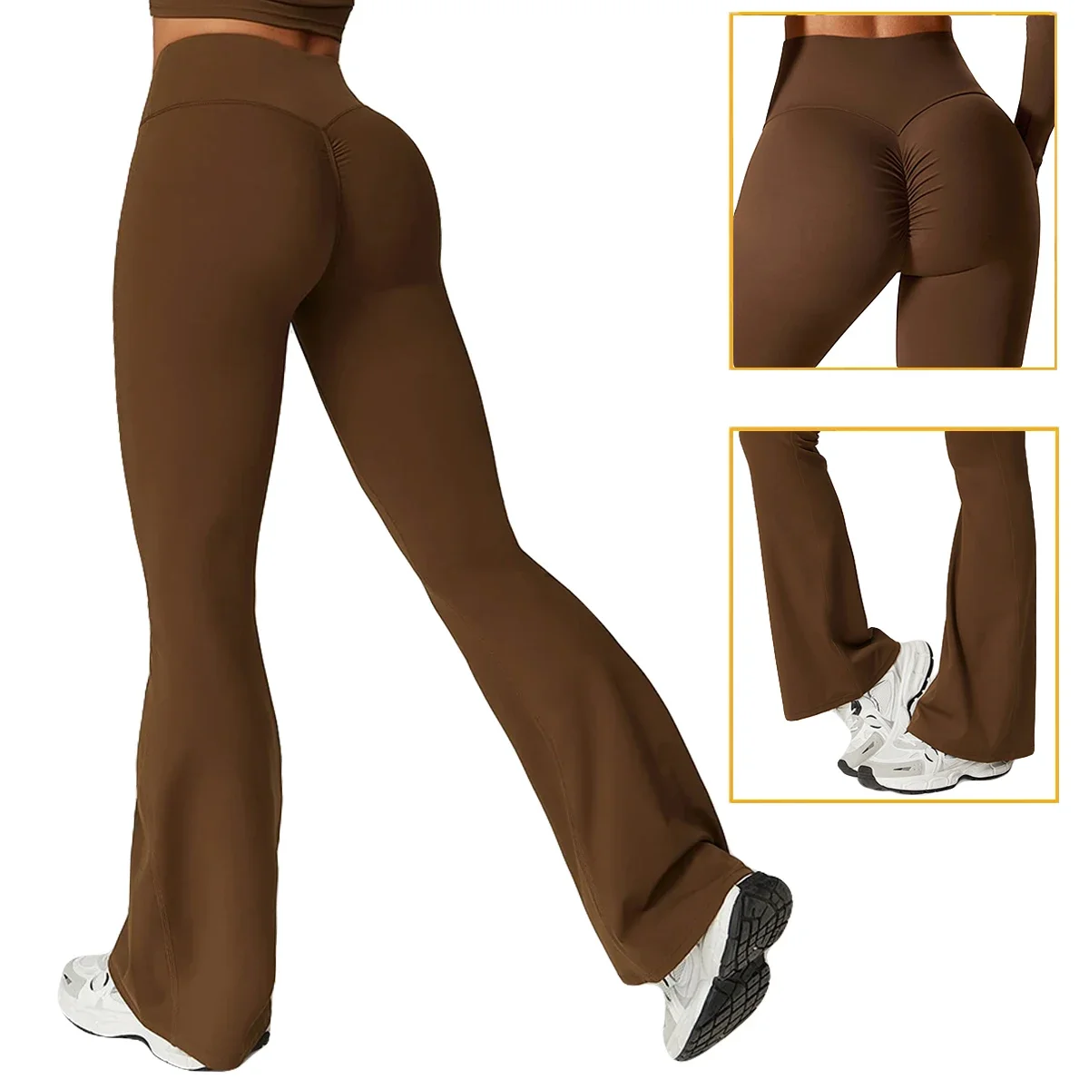 Расклешенные леггинсы штаны для йоги спортивные колготки женские брюки-клеш с