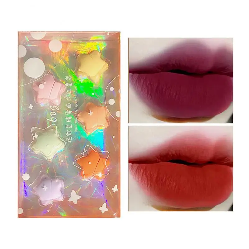 

6 Colors Lipstick Set Velvet Matte Waterproof Mini Star Box Misty Long-lasting Show White Non-stick Cup Lipstick Kit Cosmetic