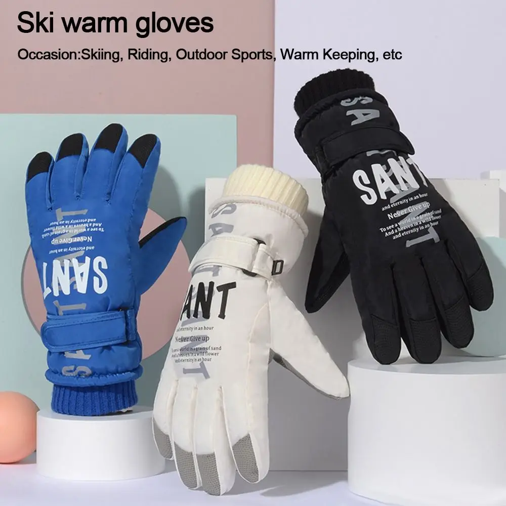 

Ветрозащитные водонепроницаемые лыжные перчатки, Нескользящие плотные теплые перчатки для верховой езды, перчатки для сноуборда и снега с сенсорным экраном, перчатки для взрослых и детей