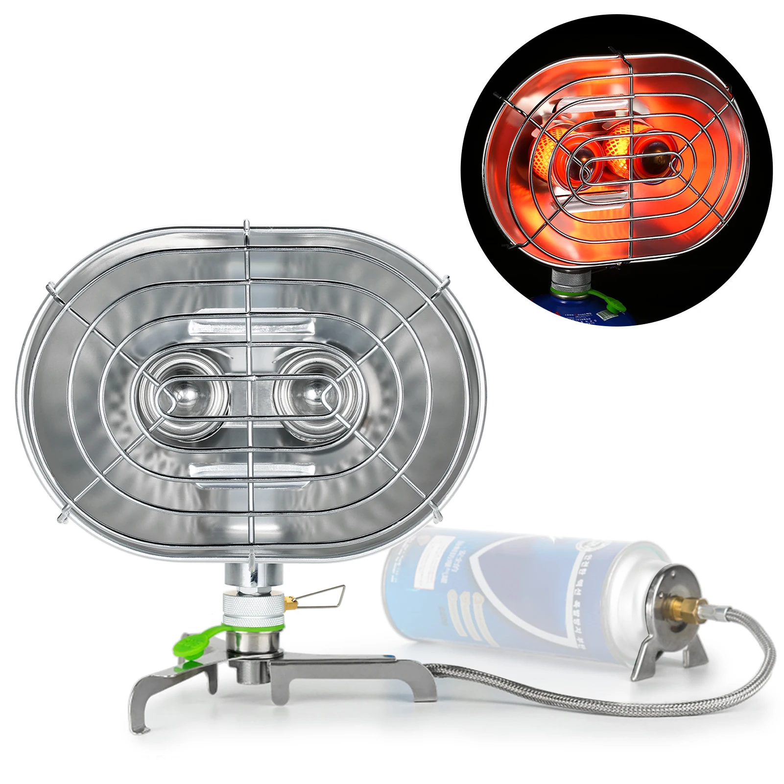 

BRS Double Head Outdoor Heater Outdoor Furnace Infrared Ray Camping Heating Stove Warmer Heating Gas Stove with Gas Tank Adapter