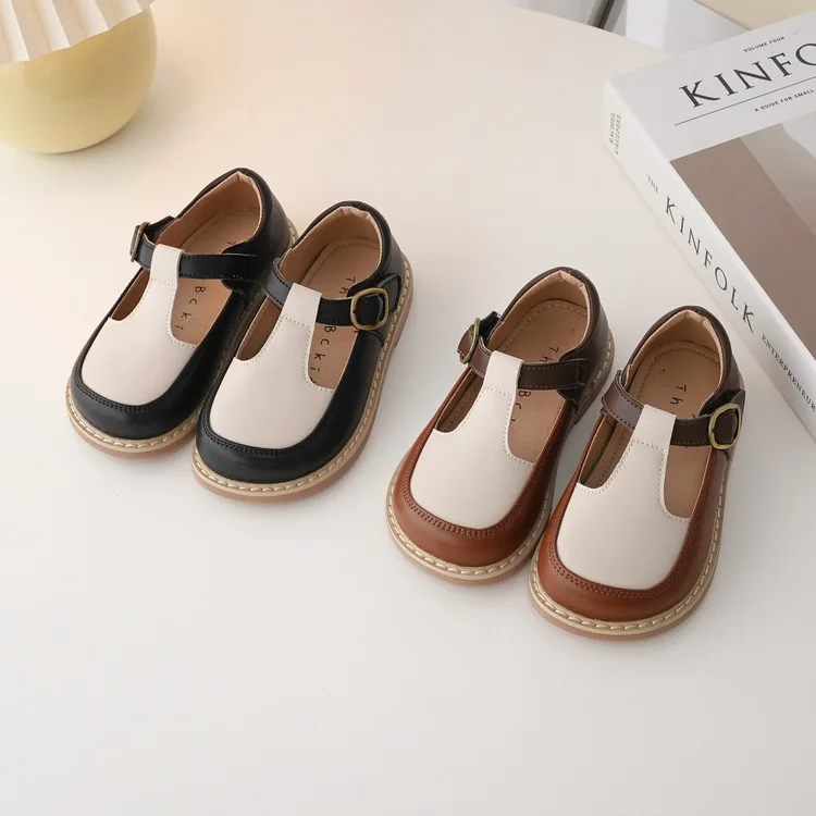 

Leather Kids Soft Bottom Loop Girls Moccasins Hook New Shoes Children Boys Leather Shoes Single Shoes Patchwork Casual